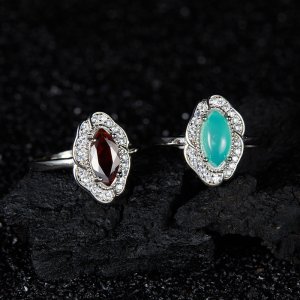 Vintage Ethnic Style Gemstone Ring, S925 Sterling Silver With Marquise Cut